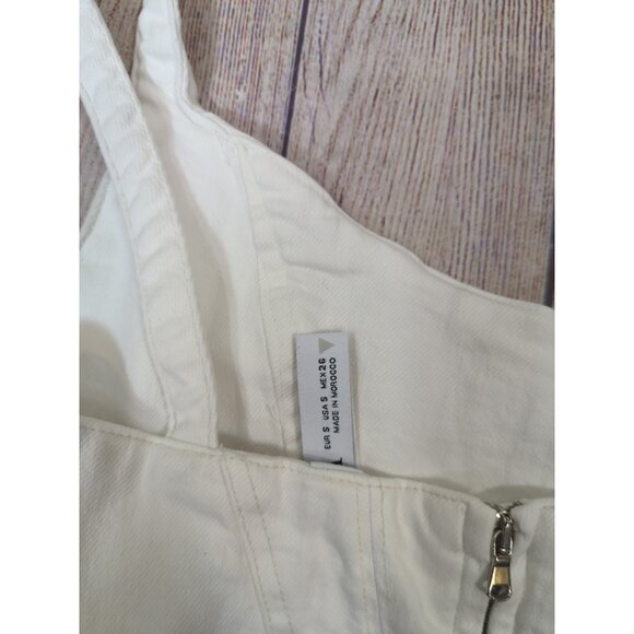 Zara Women's Crop Corset Denim Top Back Zip White Thick Size Small - Picture 5 of 6